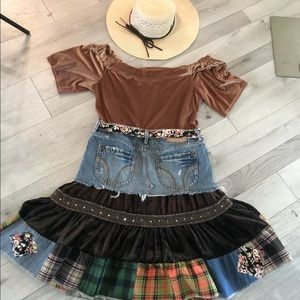 floral tiered dress denim obi /apron belt L/XL